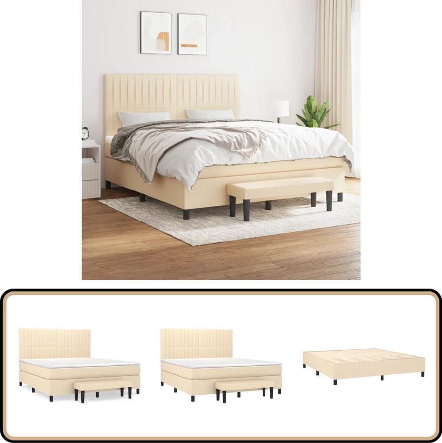 VidaXL Boxspring Stof 180x200 cm Inclusief Matras Boxspringbed Pocketvering Verstelbare Hoofdbord Creme Kleur Slaapkamer Meubels