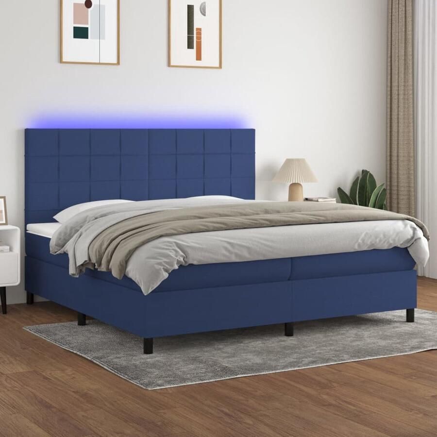 VidaXL Boxspring Stof 200x200cm Blauw LED Boxspring Bed Tweepersoons Bed Led Lamp Boxspring Frame Blue Bedroom Furniture Boxspring Mattress - Foto 2