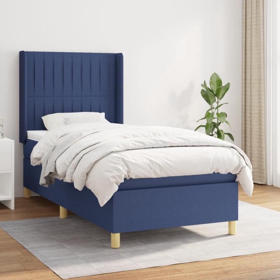 VidaXL Boxspring Stof Blauw 100x200 cm Boxspringbed Bed Frame Slaapkamer Meubilair Tweepersoonsbed Blauwe Bed Adjustable Headboard Pocketveer Matras Medium Firm Mattress Comfortable Bed - Foto 2