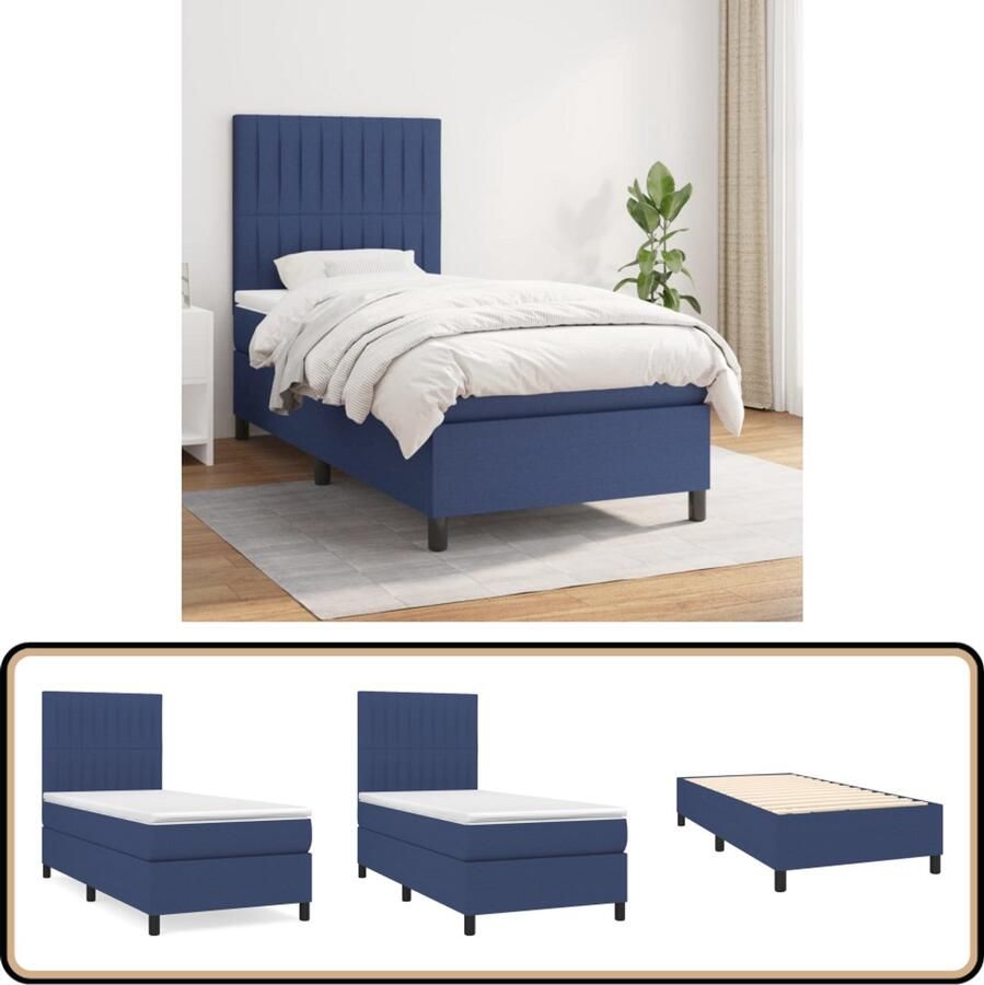 VidaXL Boxspring Stof Blauw 100x200 cm Boxspringbed Boxspring Tweepersoonsbed Slaapcomfort Pocketvering Middelhard Blauwwoonkamerdecoratie