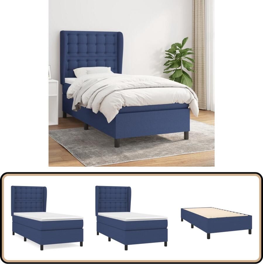 VidaXL Boxspring Stof Blauw 100x200 cm Inclusief Matras Boxspringbed Boxspring Slaapkamerinrichting Slaapcomfort Pocketing Matras Hoogwaardig Matras Adjustable Headboard Blauwe Boxspring
