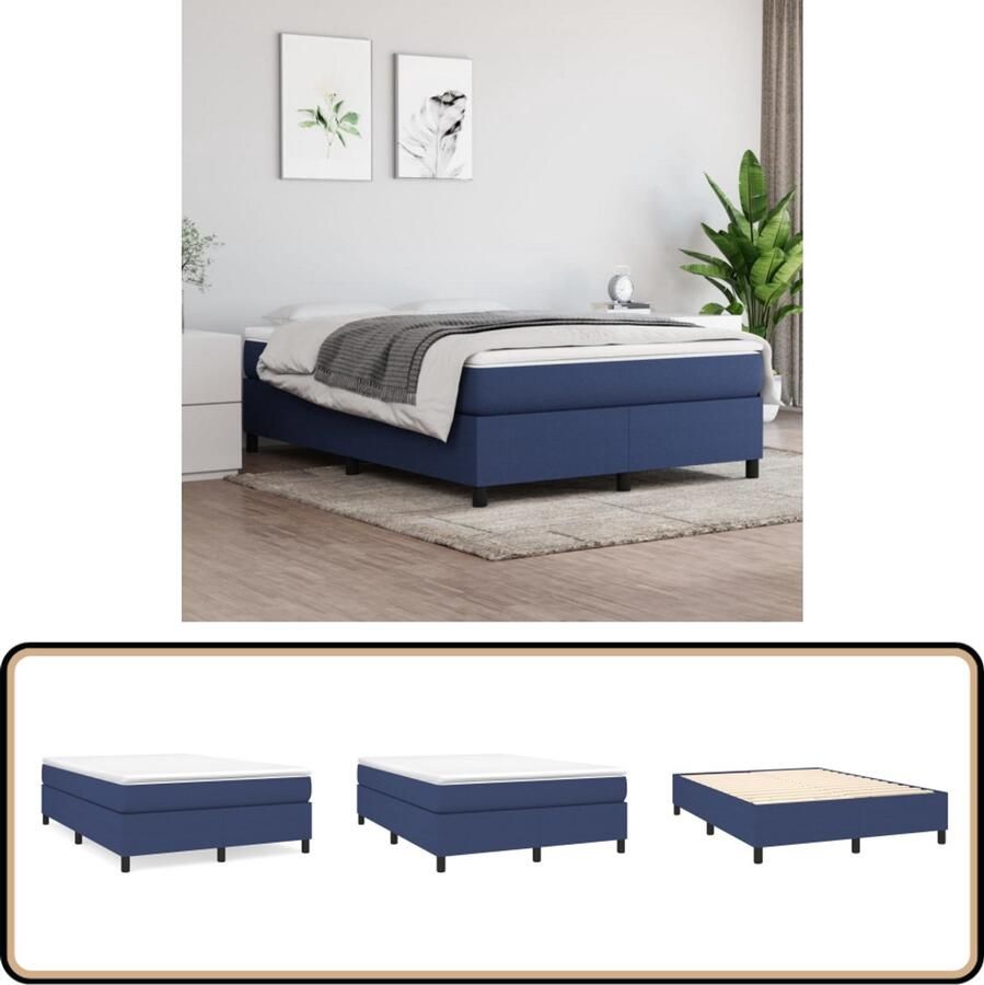 VidaXL Boxspring Stof Blauw 140x190 cm Boxspringbed Boxspring Tweepersoonsbed Bed Frame Slaapkamer Meubels Blauwdruk Pocketed Spring Mattress