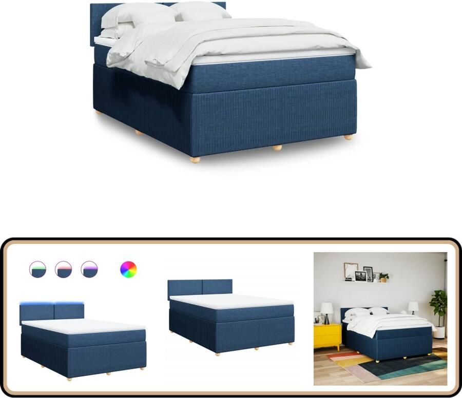 VidaXL Boxspring Stof Blauw 140x200 cm Boxspring Boxspringbed Matras Slaapkamermeubel Tweepersoonsbed
