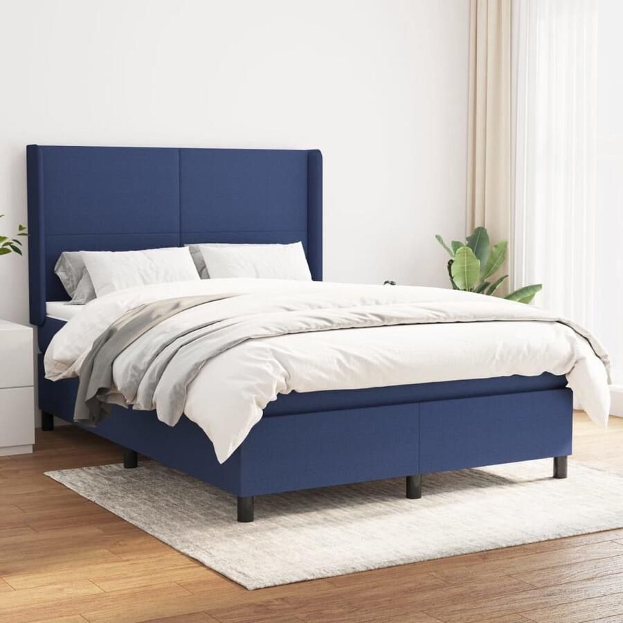 VidaXL Boxspring Stof Blauw 140x200 cm Boxspringbed Boxspring Slaapkamerinrichting Slaapcomfort Matras Pocketing Frame Bed Tweepersoonsbed Blauwe Kamer - Foto 2