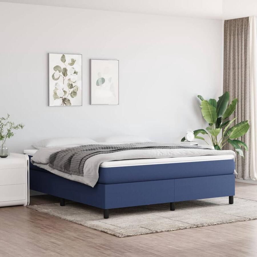VidaXL Boxspring Stof Blauw 160x200 cm Boxspringbed Boxspring Tweepersoonsbed Bed Frame Slaapcomfort Matras Topper Blue Bedroom - Foto 2