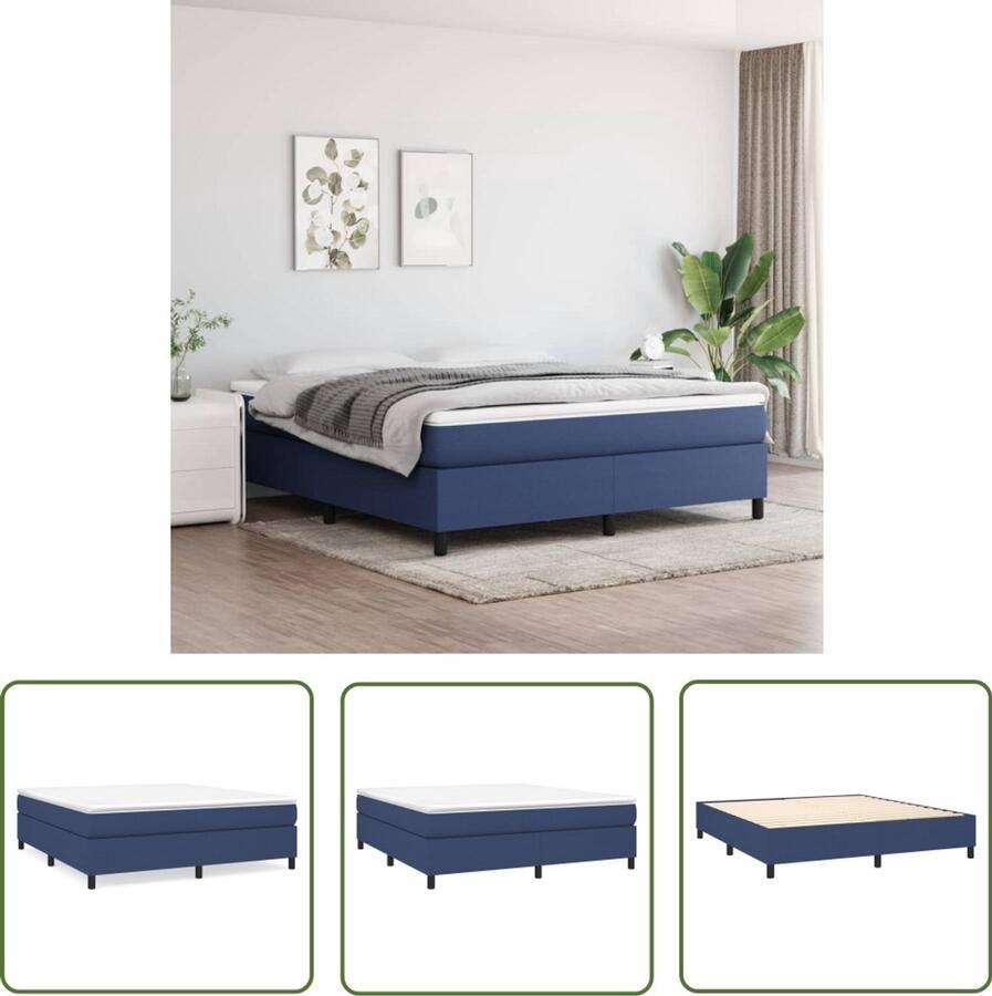 VidaXL Boxspring Stof Blauw 160x200 cm Boxspringbed Boxspring Tweepersoonsbed Bed Frame Slaapcomfort Matras Topper Blue Bedroom