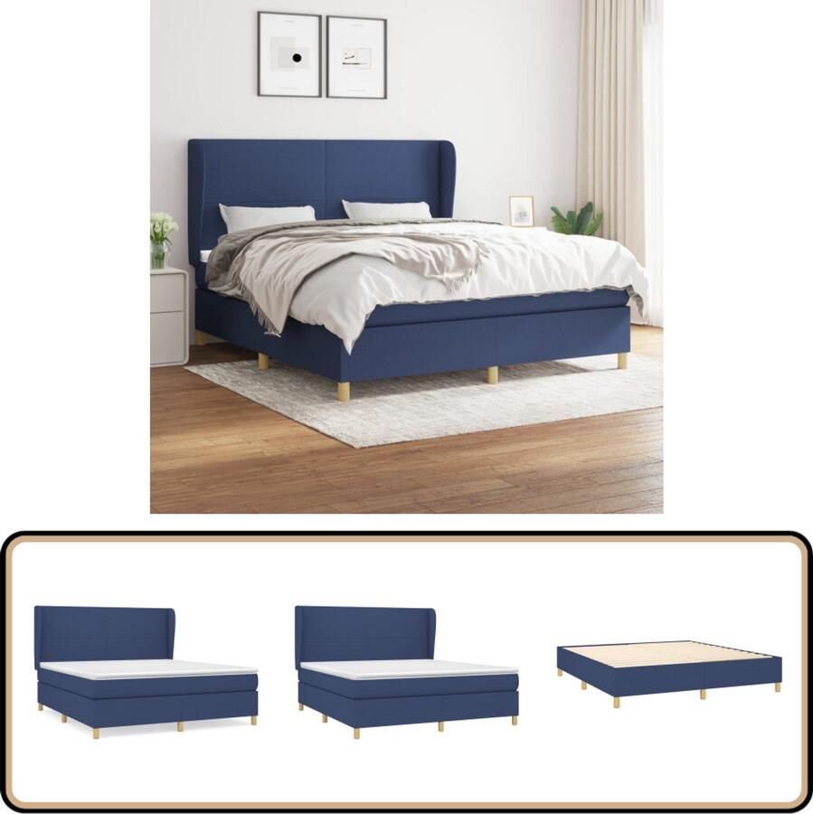 VidaXL Boxspring Blauw 180x200 cm Inclusief Matras Boxspringbed Slaapkamerinrichting Hoofdboardverstelbaar Pocketveermatras Blauwe Bed