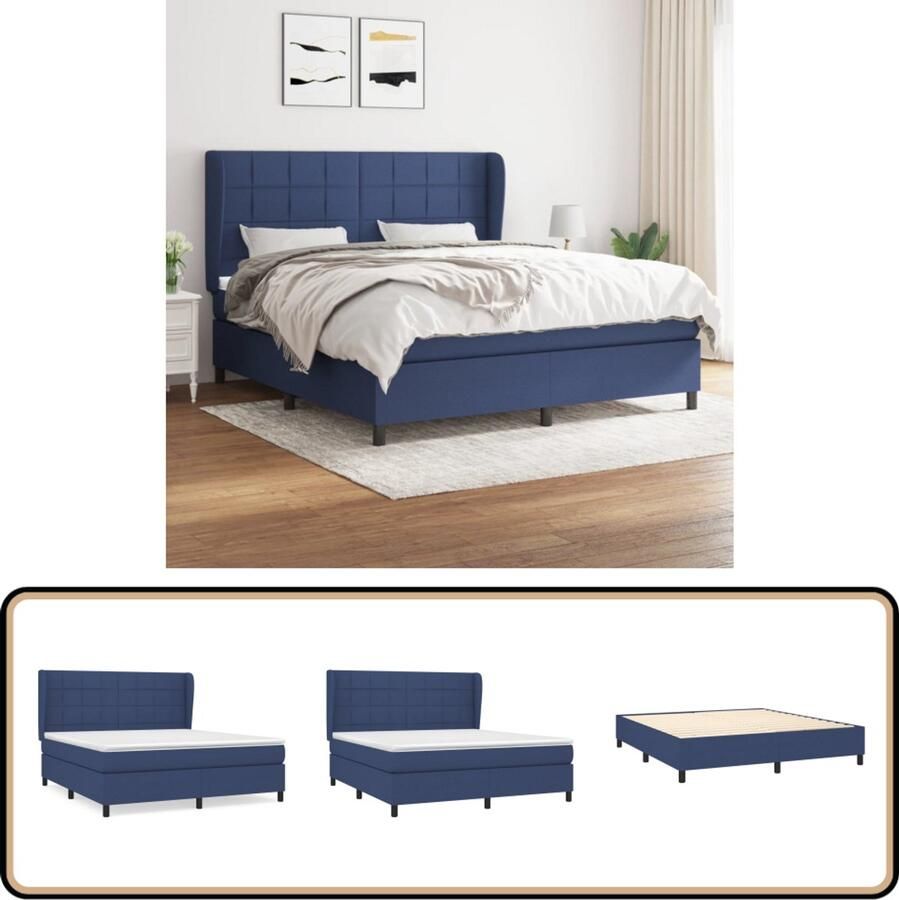 VidaXL Boxspring Stof Blauw 180x200 cm Boxspringbed Boxsprings Slaapkamer Meubels Tweepersoonsbed Blauwe Bed
