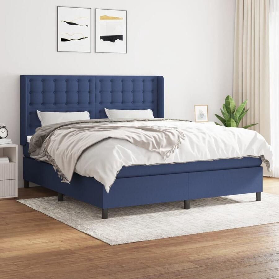 VidaXL Boxspring Stof Blauw 180x200 cm Boxspringbed Slaapcomfort Pocketveer Matras Blauwe Boxspring Tweepersoons Bed King Size Bed Hoofdbord Frame Bed - Foto 2