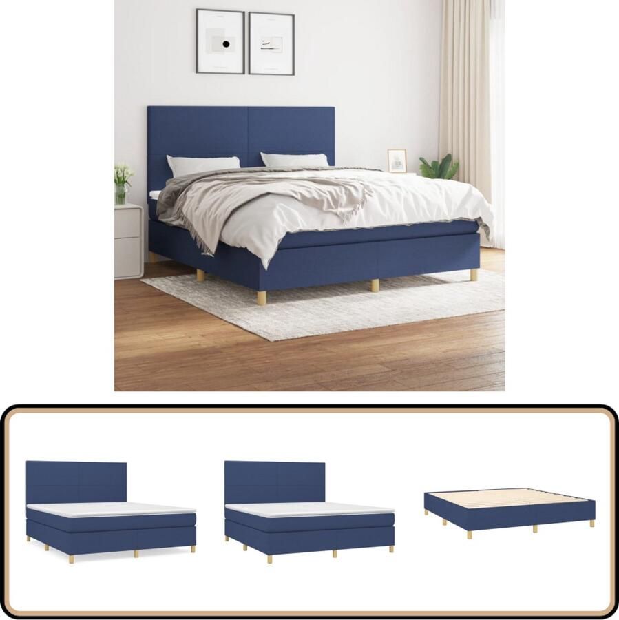 VidaXL Boxspring Stof Blauw 180x200 cm Inclusief Matras Boxspringbed Slaapkamerinrichting Tweepersoonsbed Pocketveermatras Blauwe Beddengoed