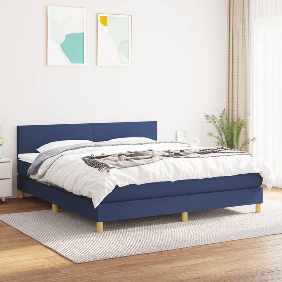 VidaXL Boxspring stof blauw 180x200 cm met matras Boxspringbed Boxspring Tweepersoonsbed Slaapcomfort Pocketveermatras Elektrisch Verstelbare Hoofdbord Blaauwe Kamerdecoratie - Foto 2