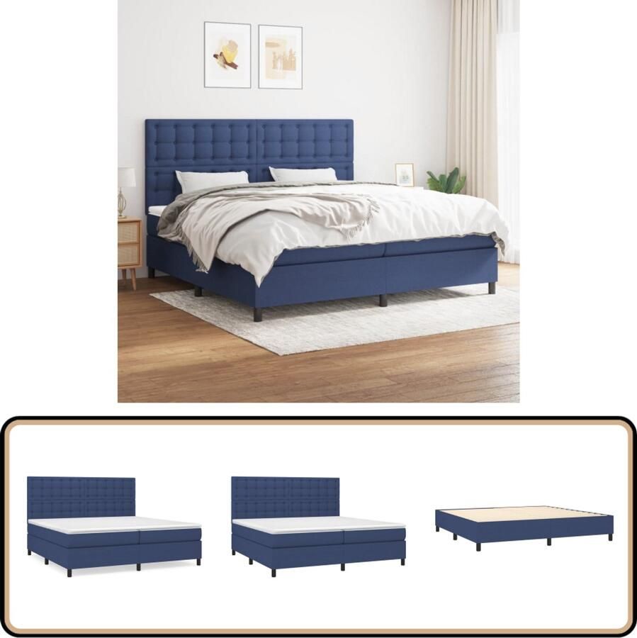 VidaXL Boxspring Stof Blauw 200x200 cm Boxspring Bed Boxspring Slaapkamer Meubilair Tweepersoons Bed Blauwe Bed