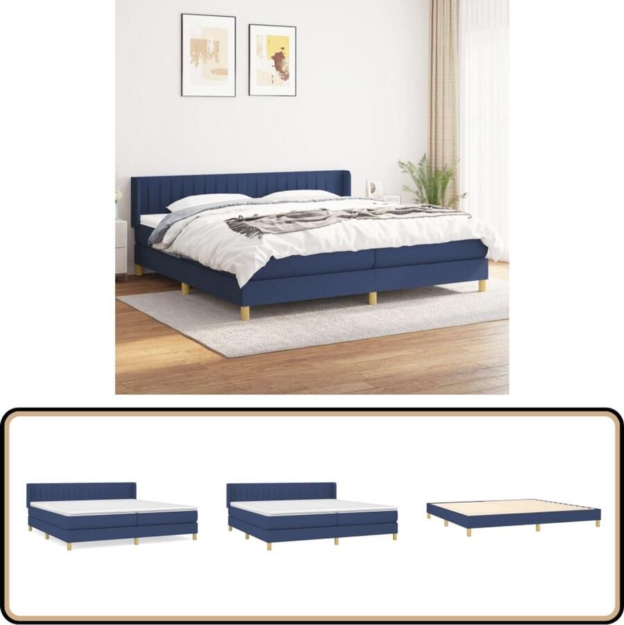 VidaXL Boxspring Stof Blauw 200x200 cm Boxspringbed Boxsprings Slaapkamer Meubels Tweepersoons Bed Verstelbare Hoofdbord