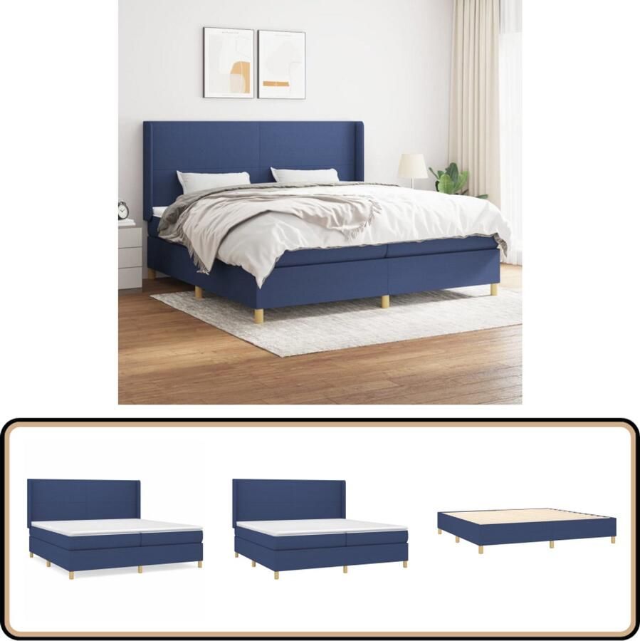 VidaXL Boxspring Stof Blauw 200x200 cm Boxspringbed Boxsprings Slaapkamerinrichting Tweepersoonsbed Blauwe Beddengoed