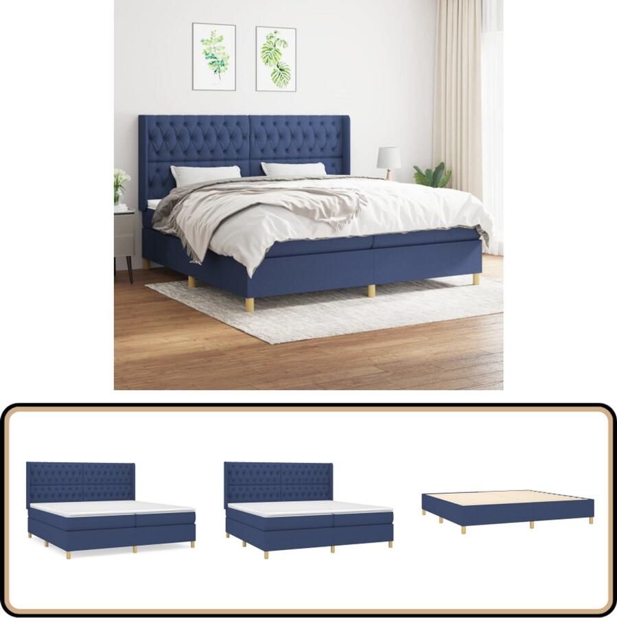 VidaXL Boxspring Stof Blauw 200x200 cm Boxspringbed Pocketveer Matras Blauwe Boxspring Comfortabele Boxspring Hoofdboard