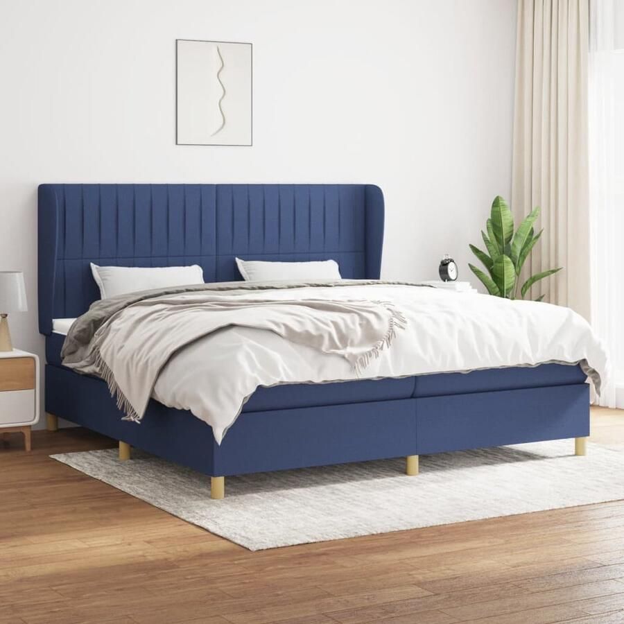 VidaXL Boxspring Stof Blauw 200x200 cm Boxspringbed Slaapcomfort Pocketveermatras Hoofdboard Blauwe Kamer Bedroom Furniture - Foto 2