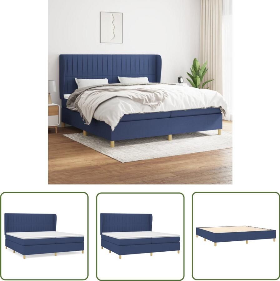 VidaXL Boxspring Stof Blauw 200x200 cm Boxspringbed Slaapcomfort Pocketveermatras Hoofdboard Blauwe Kamer Bedroom Furniture