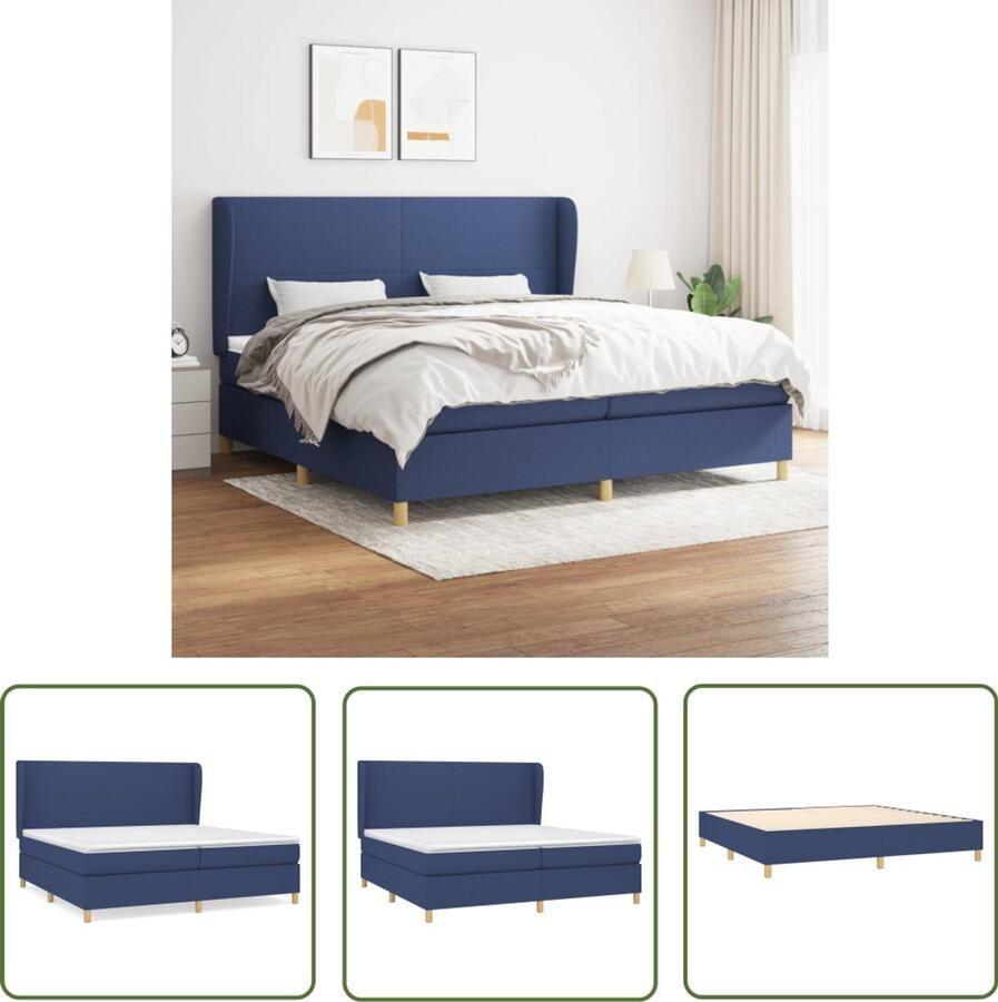 VidaXL Boxspring Stof Blauw 200x200 cm Boxspringbed Slaapcomfort Pocketvering Middenhard Blauwe Boxspring Tweepersoons Bed Slaapkamer Meubilair