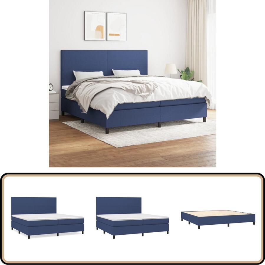 VidaXL Boxspring Stof Blauw 200x200 cm Boxspringbed Slaapkamer Meubilair Pocketvering Matras Blauwe Bedden Tweepersoons Bed Medium Hard Matras