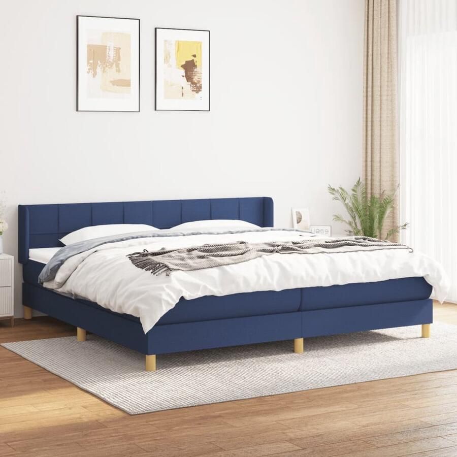 VidaXL Boxspring Stof Blauw 200x200 cm Inclusief Matras Boxspringbed Slaapcomfort Boxspring Tweepersoonsbed Matras Pocketed Spring Mattress Adjustable Headboard Blue Bedroom Furniture - Foto 2
