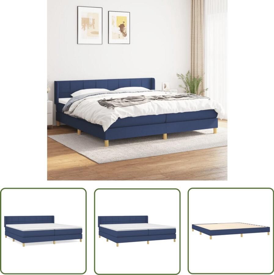 VidaXL Boxspring Stof Blauw 200x200 cm Inclusief Matras Boxspringbed Slaapcomfort Boxspring Tweepersoonsbed Matras Pocketed Spring Mattress Adjustable Headboard Blue Bedroom Furniture