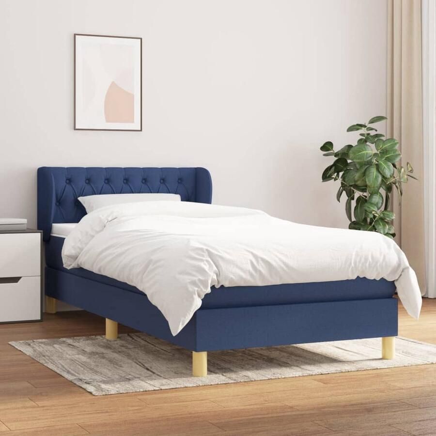 VidaXL Boxspring Stof Blauw 80x200 cm Boxspringbed Boxspring Bed Slaapcomfort Matras Hoofdbord Frame Bedroom Furniture Slaapkamerinrichting