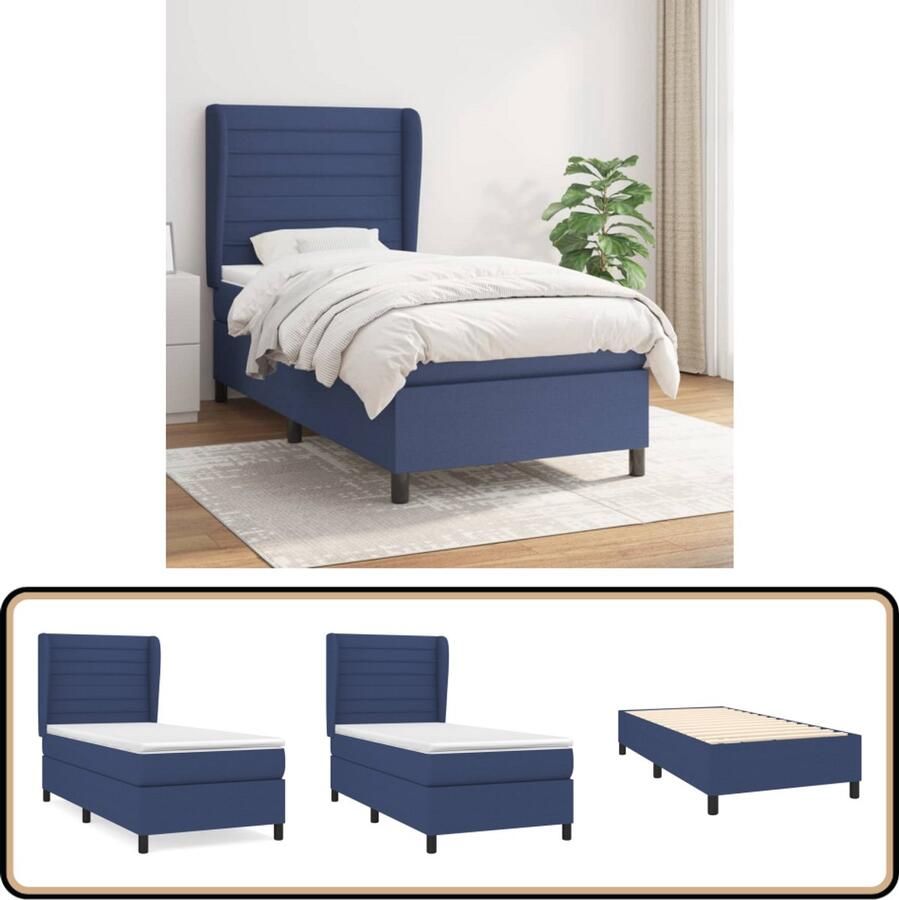 VidaXL Boxspring Stof Blauw 80x200 cm Inclusief Matras Boxspringbed Boxsprings Slaapkamer Meubels Tweepersoons Bed Blauwe Bedden