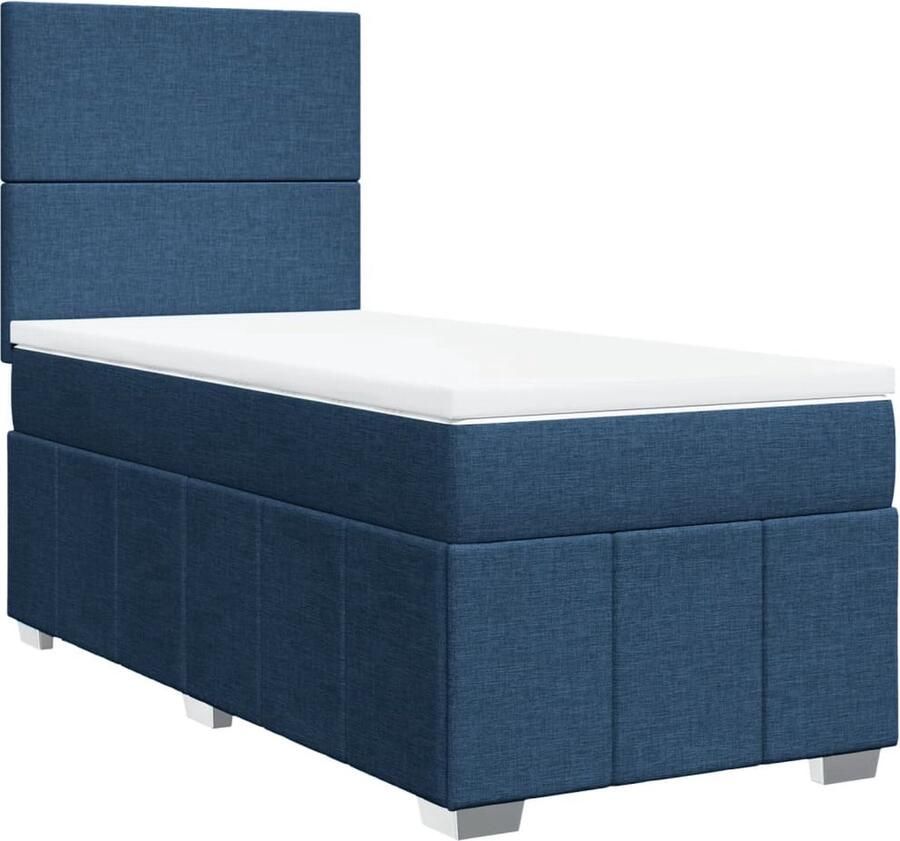 VidaXL Boxspring Stof Blauw 90x190 cm Boxspring Tweepersoons Bed Slaapcomfort Matras Hoofdbord