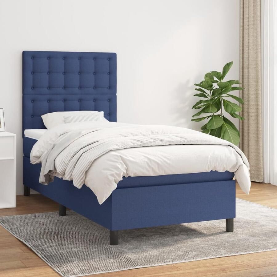 VidaXL Boxspring Blauw 100x200 cm Inclusief matras Boxspringbed Pocketvering Blauwe Boxspring Slaapkamer Meubilair Tweepersoons Bed Groot Bed Luxe Bed - Foto 2