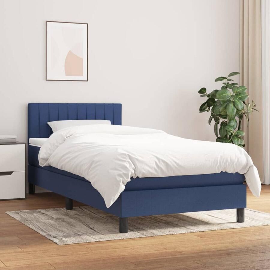 VidaXL Boxspring Stof Blauw 90x200 cm Boxspringbed Boxspring Slaapkamerinrichting Tweepersoonsbed Bed Frame Blauwe Kamerdecoratie Elektrisch Verstelbare Hoofdbord - Foto 2