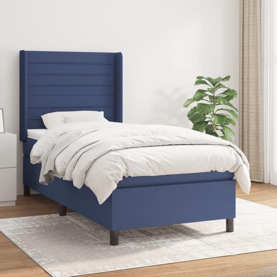 VidaXL Boxspring Stof Blauw Inclusief Matras 100x200 cm Boxspringbed Boxspring Tweepersoonsbed Bed Frame Slaapkamermeubilair Blauwdruk Comfortabel Bed Duurzaam Bed Elektrisch Verstelbaar Hoofdbord - Foto 2