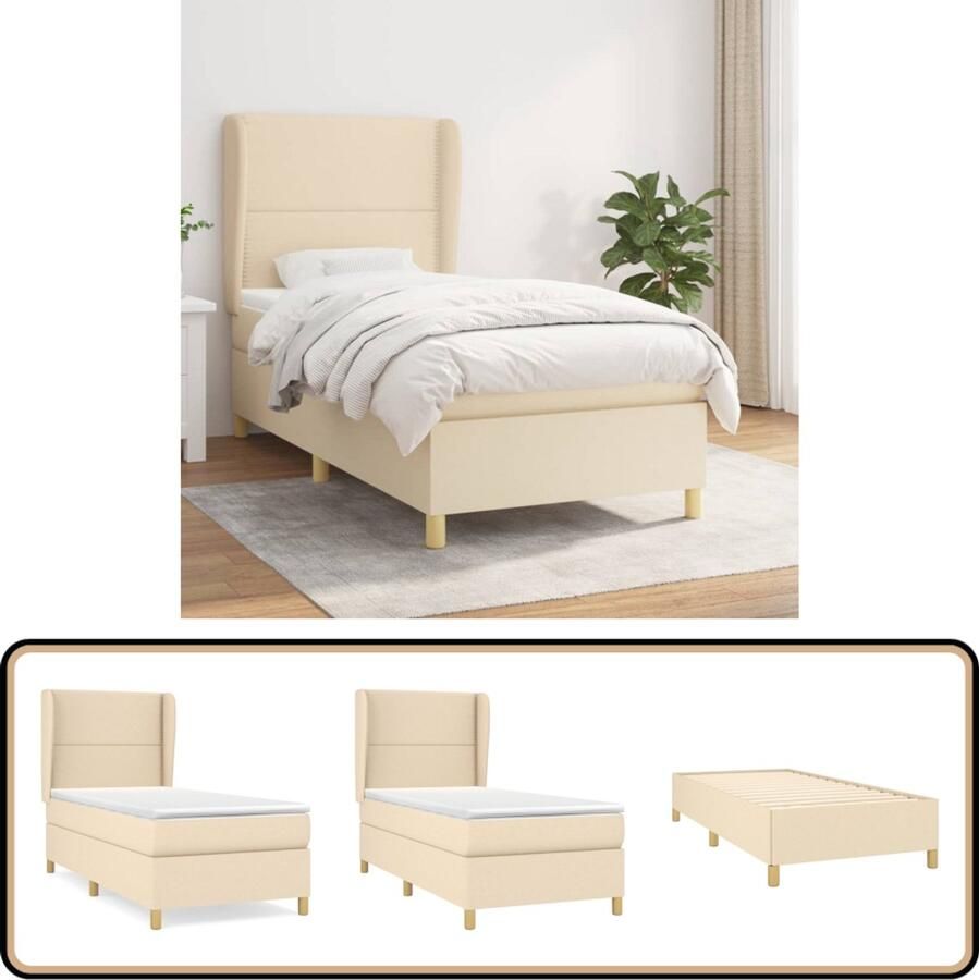 VidaXL Boxspring Stof crème 100x200 cm Boxspringbed Luna Boxspring Bed Slaapkamerinrichting Matras Middenhard Cremekleurig