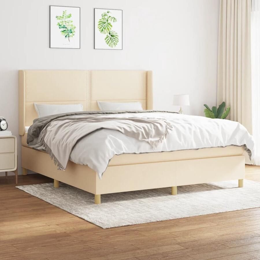 The Living Store Boxspringbed Denver Crème 180 x 200 Pocketvering matras en huidvriendelijk topmatras Boxspringbed Boxspring Slaapcomfort Creme Kleur Tweepersoonsbed
