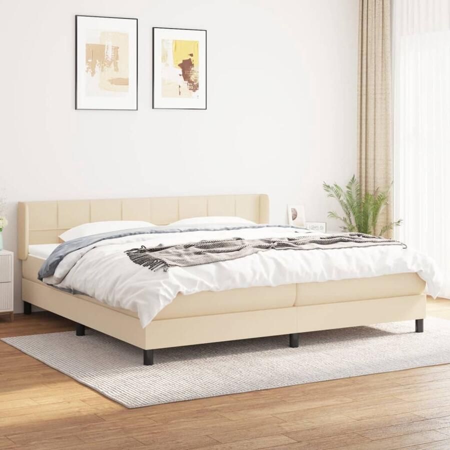 VidaXL Boxspring Stof Crèmekleurig 200x200 cm Boxspringbed Boxspring Creme Kleurig Bed Tweepersoons Bed Slaapcomfort Pocketed Veren Matras Adjustable Headboard - Foto 2