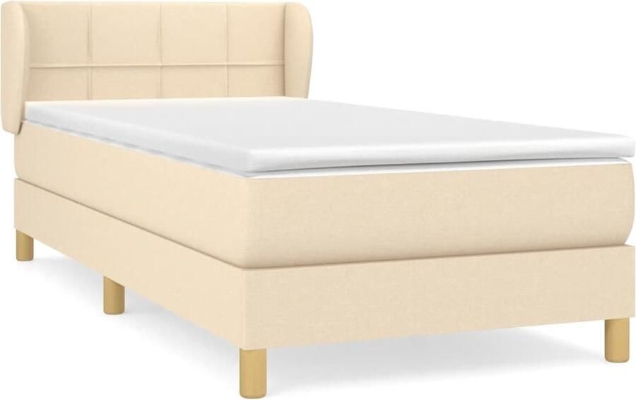 VidaXL Boxspring Stof crèmekleurig 80x200 cm Boxspringbed Boxspring Pocketed Spring Mattress Creme Kleur Tweepersoonsbed Stapelbare Bedden Adjustable Headboard Bedroom Furniture - Foto 2