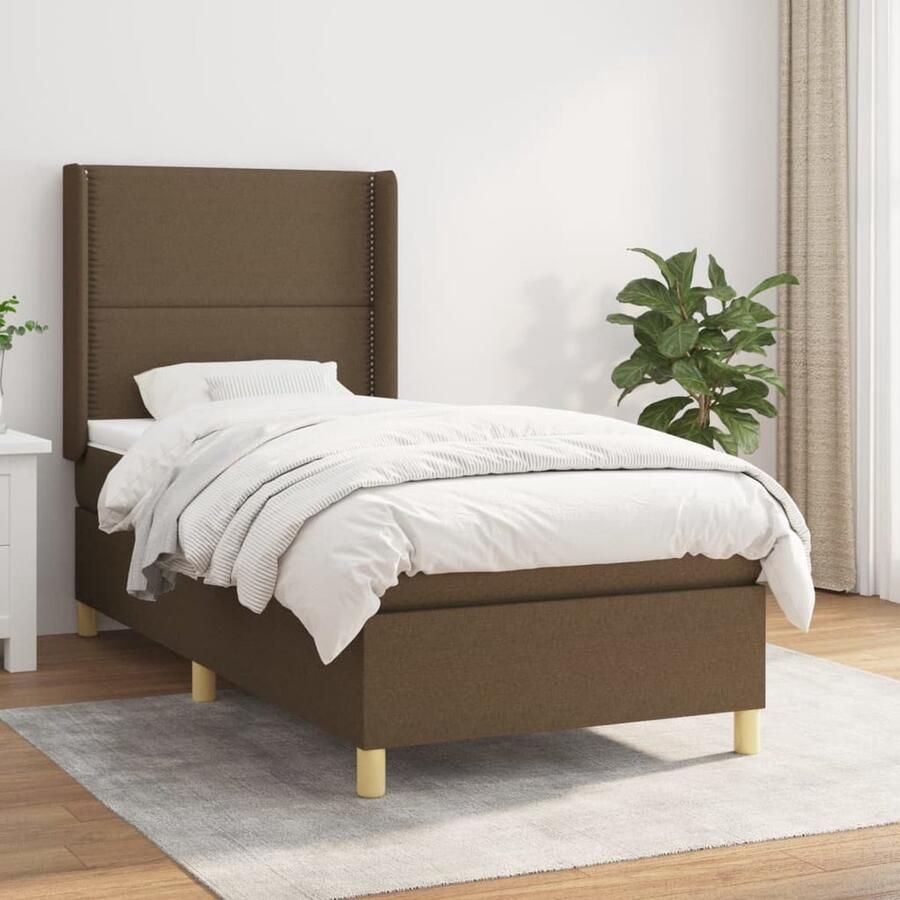 VidaXL Boxspring Stof Donkerbruin 90x200 cm Boxspringbed Donkere Bruine Bed Tweepersoons Bed Pocketveer Matras Boxspring Frame Slaapkamer Meubels - Foto 2