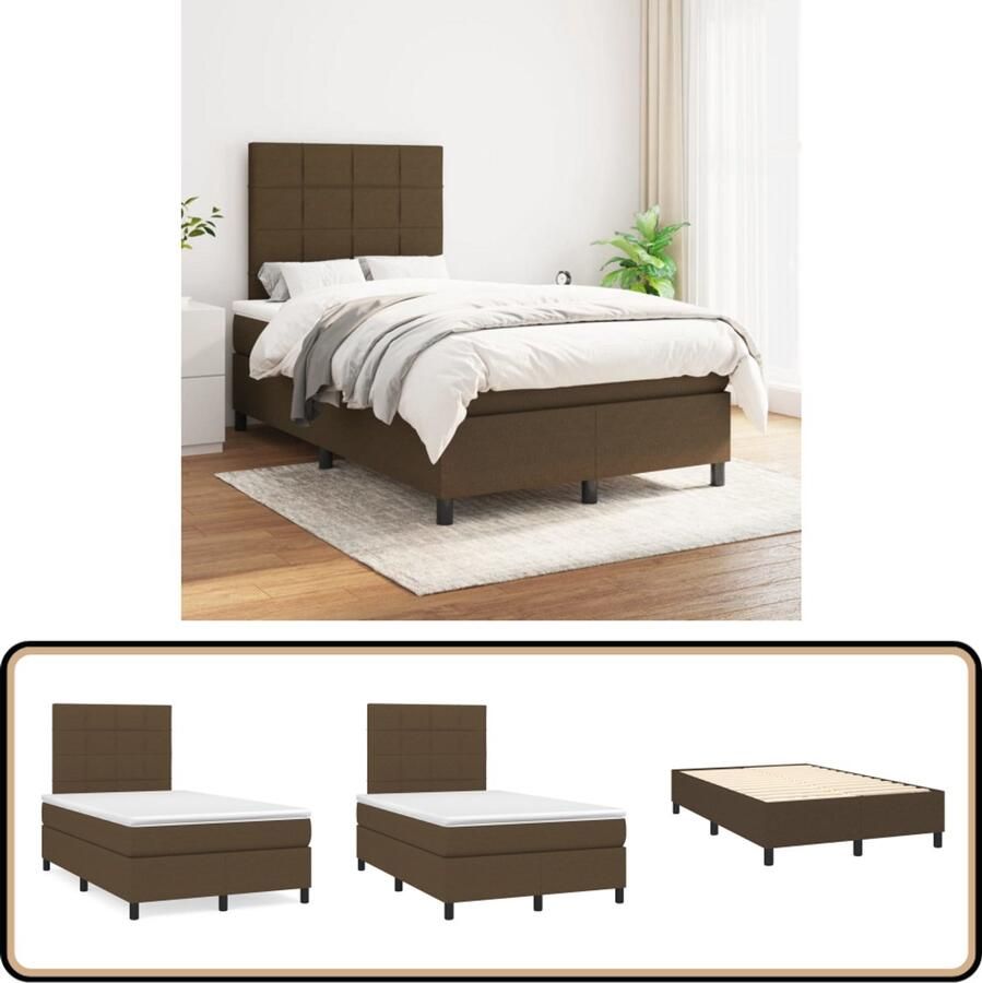 VidaXL Boxspring Stof Donkerbruin 120x200 cm Boxspringbed Slaapcomfort Boxspring Tweepersoonsbed Bruine Bed Lederlook Bed Houten Bed Frame Pocketed Spring Mattress
