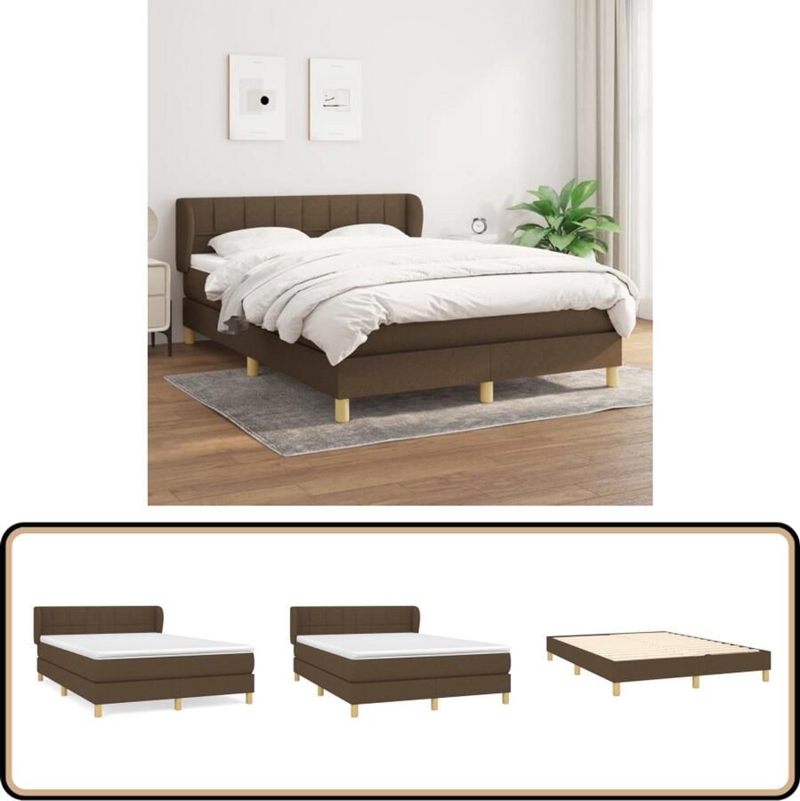 VidaXL Boxspring Stof Donkerbruin 140x190 cm Boxspringbed Boxsprings Slaapkamer Meubels Tweepersoons Bed Donkere Kleuren