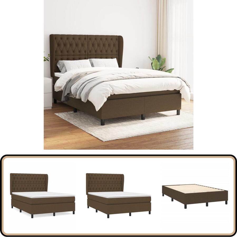 VidaXL Boxspring Stof Donkerbruin 140x190 cm Boxspringbed Donkere Bruine Boxspring Tweepersoons Bed Pocketveer Matras Boxspring Frame