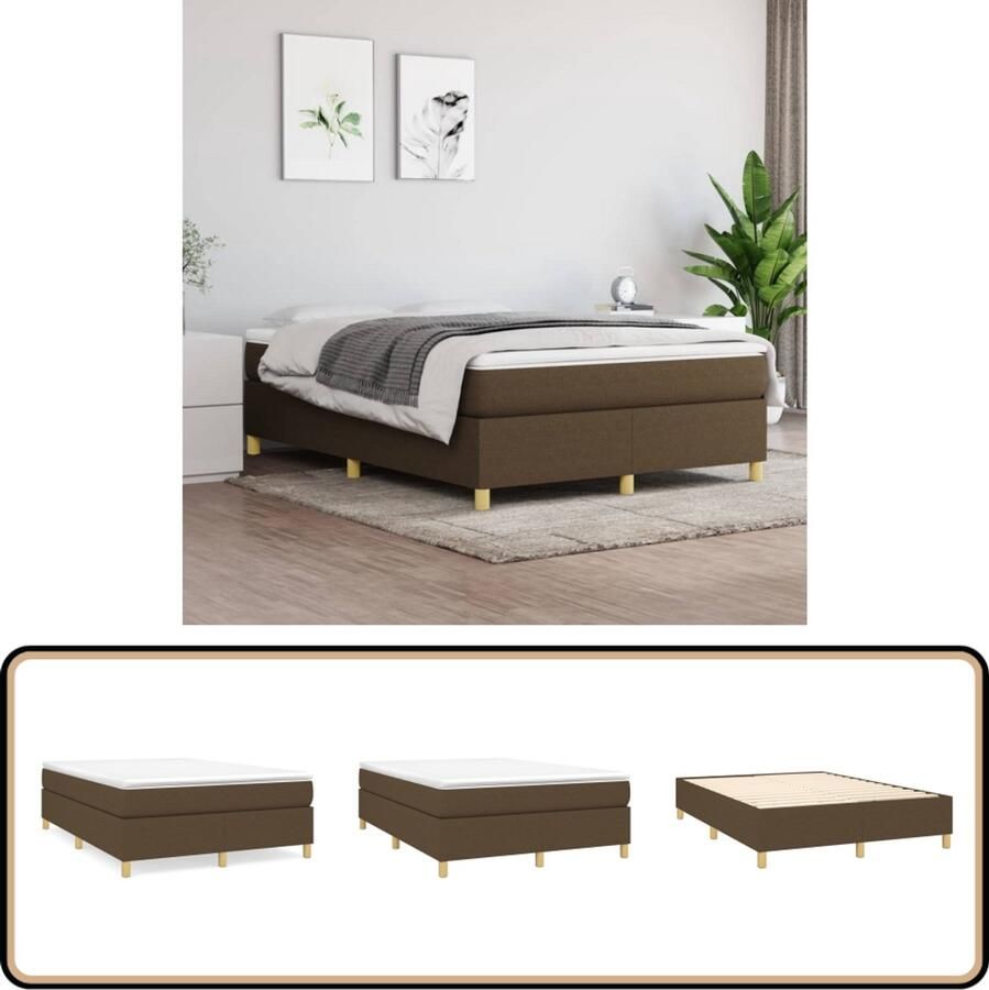 VidaXL Boxspring Stof Donkerbruin 140x200 cm Boxspringbed Boxsprings Slaapkamer Meubels Tweepersoons Bed Bruine Bed