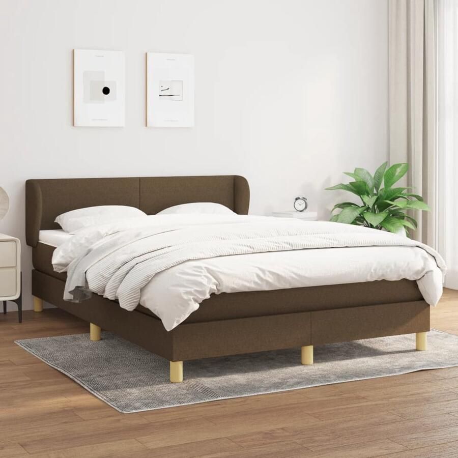 VidaXL Boxspring Stof Donkerbruin 140x200 cm Boxspringbed Donkere Houten Bed Tweepersoonsbed Pocketveer Matras Middenhard Matras Slaapkamer Meubels - Foto 2