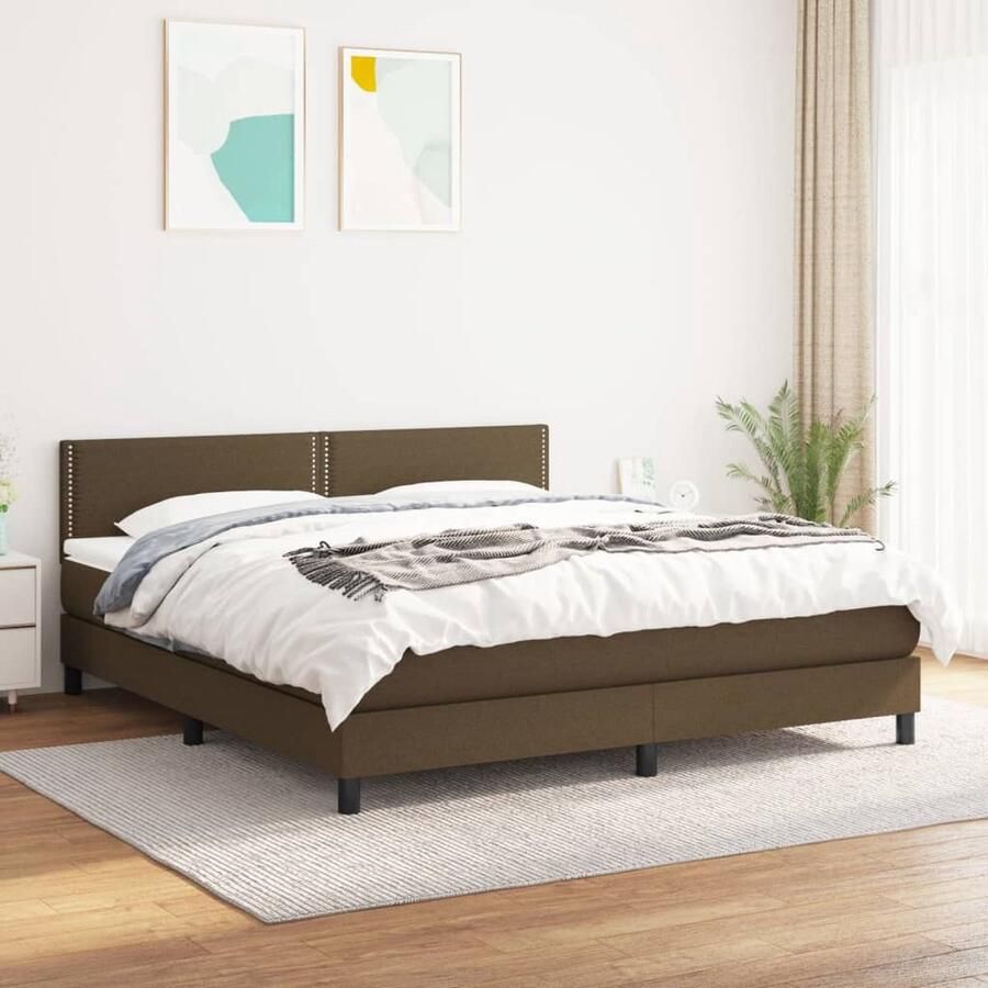 VidaXL Boxspring Stof Donkerbruin 160x200 cm Boxspringbed Donkere Bruine Boxspring Slaapcomfort Pocketveer Matras Middenhard Matras Boxspring Frame Hoofdbord Bedroom Furniture - Foto 2