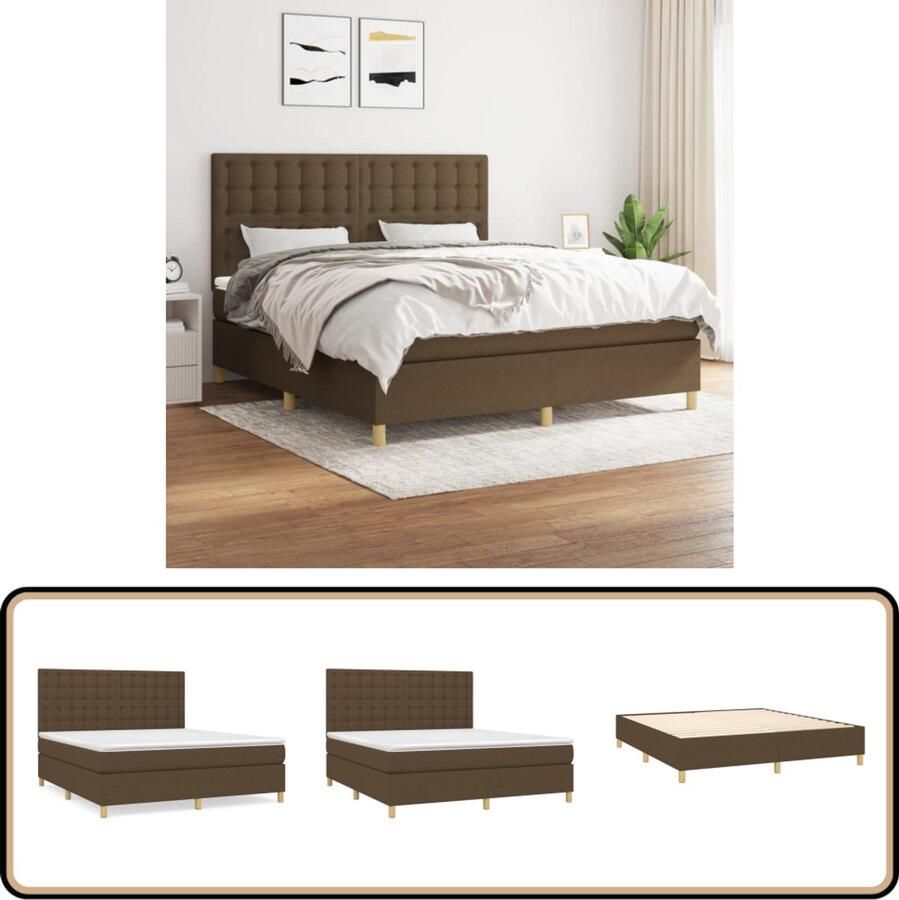 VidaXL Boxspring Stof Donkerbruin 180x200 cm Boxspringbed Donkere Bruine Boxspring Pocketveer Matras Middenhard Matras Boxspring Frame Hoofdbord Bedroom Furniture