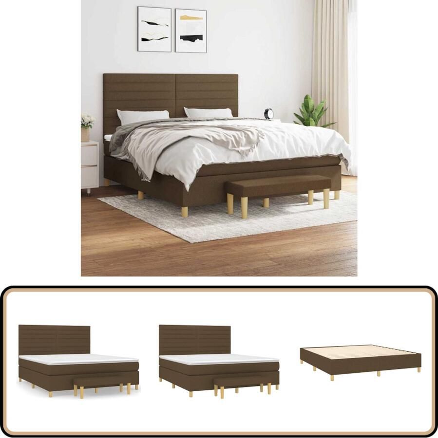 VidaXL Boxspring Stof Donkerbruin 180x200 cm Boxspringbed Donkere Bruine Meubels Tweepersoonsbed Pocketveer Matras Verstelbare Hoofdbord