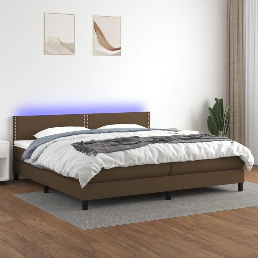 VidaXL Boxspring Stof Donkerbruin 200x200 cm Boxspring Led Bed Boxspring Met Led Donkere Bruine Boxspring Verstelbare Hoofdbord Pocketed Veer Matras Huidgevend Topmatras - Foto 2