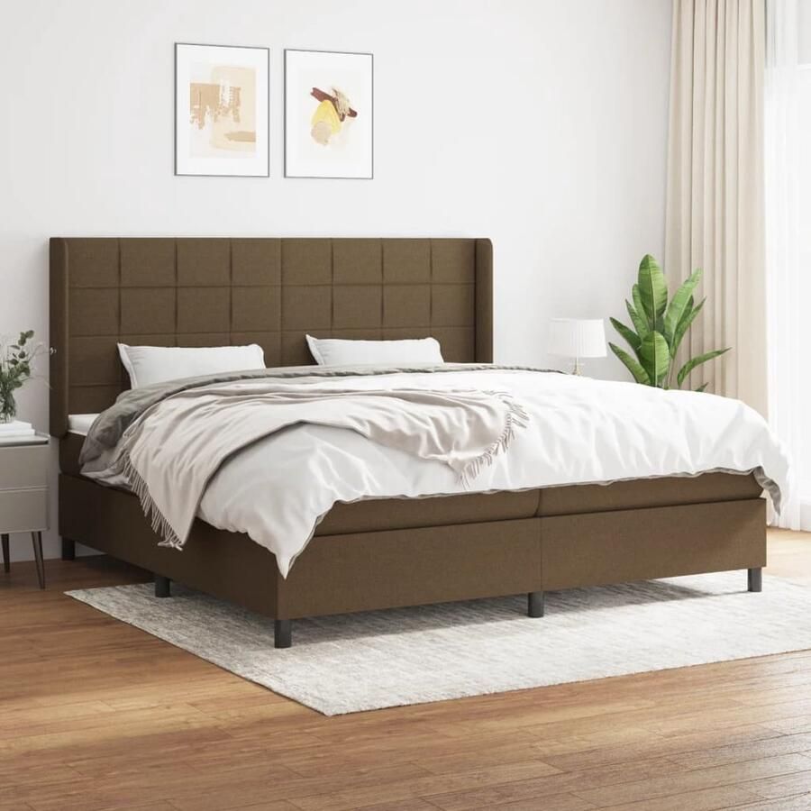 VidaXL Boxspring Stof Donkerbruin 200x200 cm Boxspringbed Boxspring Donkere Bruine Bed Tweepersoonsbed Pocketed Spring Mattress Hoofdbord Lederlook - Foto 2