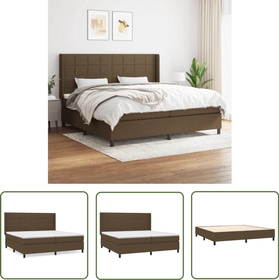 VidaXL Boxspring Stof Donkerbruin 200x200 cm Boxspringbed Boxspring Donkere Bruine Bed Tweepersoonsbed Pocketed Spring Mattress Hoofdbord Lederlook