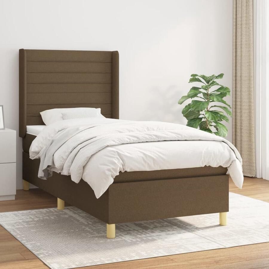VidaXL Boxspring Stof Donkerbruin 80x200 cm Boxspringbed Boxspring Tweepersoonsbed Donkere Kleuren Houten Frame Lederlook Pocketed Spring Mattress Adjustable Headboard - Foto 2