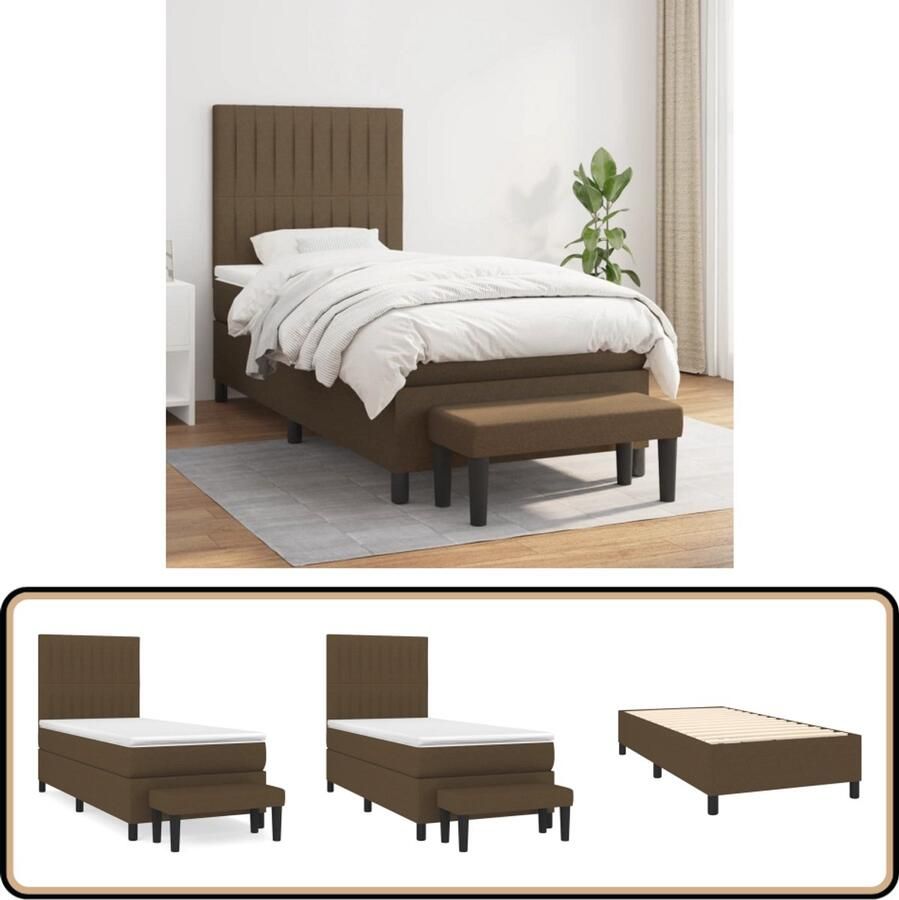 VidaXL Boxspring Stof Donkerbruin 80x200 cm Boxspringbed Boxsprings Slaapkamer Meubilair Donkerbruin Bed Tweepersoons Bed