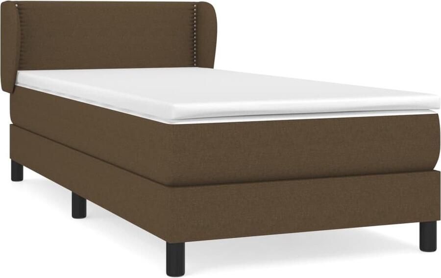 VidaXL Boxspring Stof Donkerbruin 90x190 cm Boxspringbed Slaapcomfort Boxspring Tweepersoonsbed Middenhard Matras Houten Frame Lederlook - Foto 2